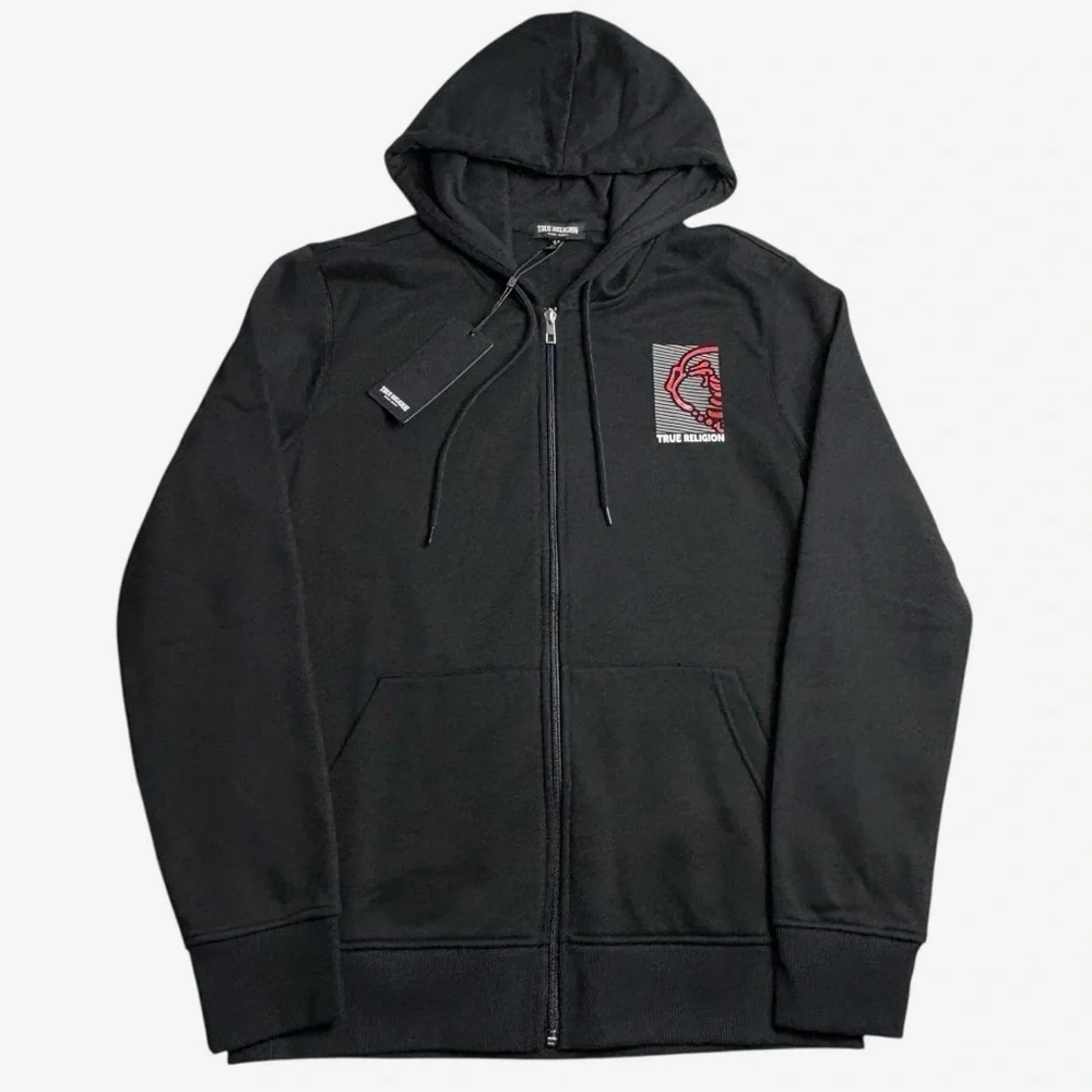NWT True Religion Full Zip Buddha Hoodie Size M Logo Jet Black MSRP $119